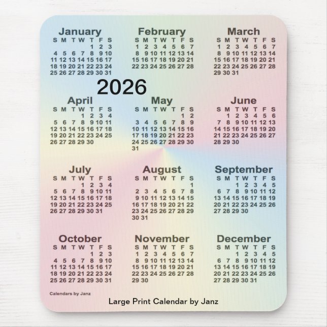 Tapis De Souris Calendrier 2026 Rainbow Cloud - gros caractères pa (Devant)