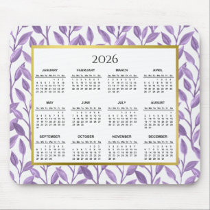 Tapis De Souris Calendrier 2026 Vignes Florales Purple & Or