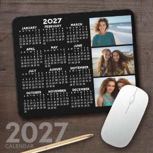 Tapis De Souris Calendrier 2027 3 Photos Noir Minimal Basique
