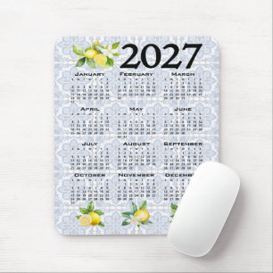 Tapis De Souris Calendrier 2027 Citrons Carreaux Italiens Méditerr
