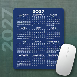 Tapis De Souris Calendrier 2027 - fond bleu marine - Vertical
