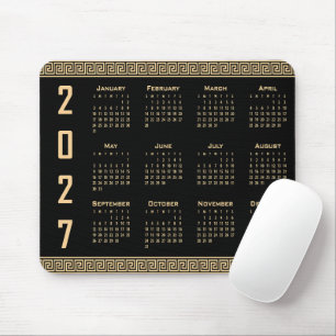 Tapis De Souris Calendrier 2027, Frette Grecque, Beige sur Noir