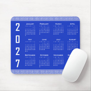 Tapis De Souris Calendrier 2027, Frise grecque, Blanc sur bleu gre