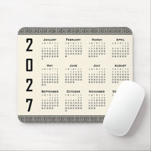 Tapis De Souris Calendrier 2027, Frise Grecque, Noir sur Beige
