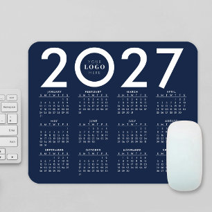 Tapis De Souris Calendrier 2027 Logo Entreprise Minimaliste Bleu M