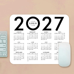 Tapis De Souris Calendrier 2027 Logo Entreprise Minimaliste Noir B