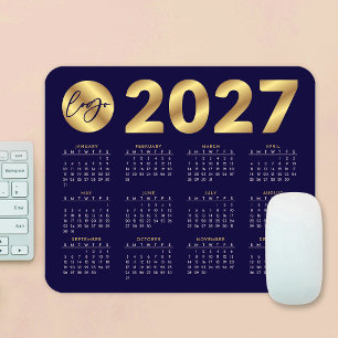 Tapis De Souris Calendrier 2027 Logo Entreprise Navy & Or Entrepri