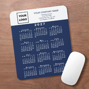 Tapis De Souris Calendrier 2027 Logo Entreprise Texte Bleu Marine 