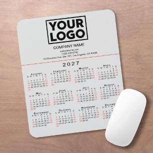 Tapis De Souris Calendrier 2027 Logo et Texte sur Gris d'entrepris
