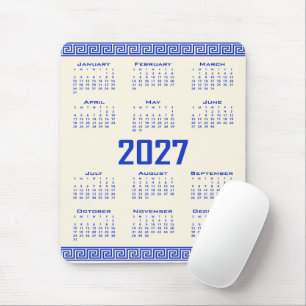 Tapis De Souris Calendrier 2027, Méandre Grec, Grec Bleu Cosmic La