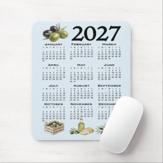 Tapis De Souris Calendrier 2027, Olives Méditerranéennes, Bleu