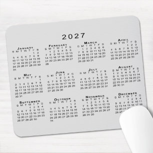 Tapis De Souris Calendrier 2027 Simple Gris et Noir