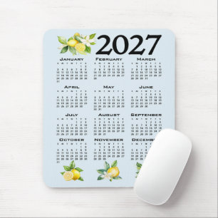 Tapis De Souris Calendrier 2027 style italien Citrons Fond bleu