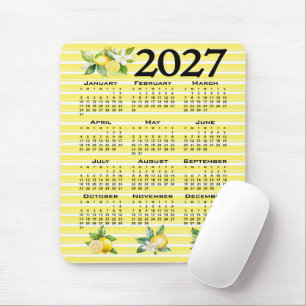 Tapis De Souris Calendrier 2027 Style Italien Citrons Rayures Jaun