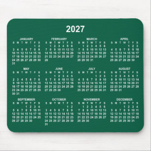 Tapis De Souris Calendrier 2027 Vert Chasseur et Blanc