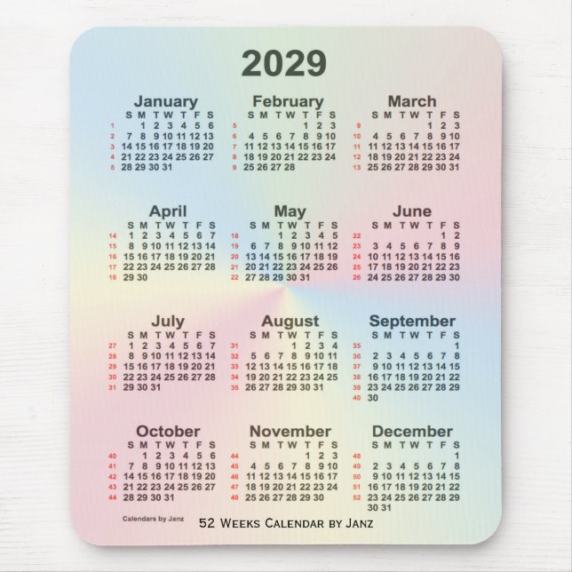 Tapis De Souris Calendrier 2029 Rainbow Cloud 52 semaines par Janz (Devant)