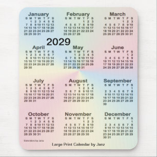 Tapis De Souris Calendrier 2029 Rainbow Cloud - gros caractères pa