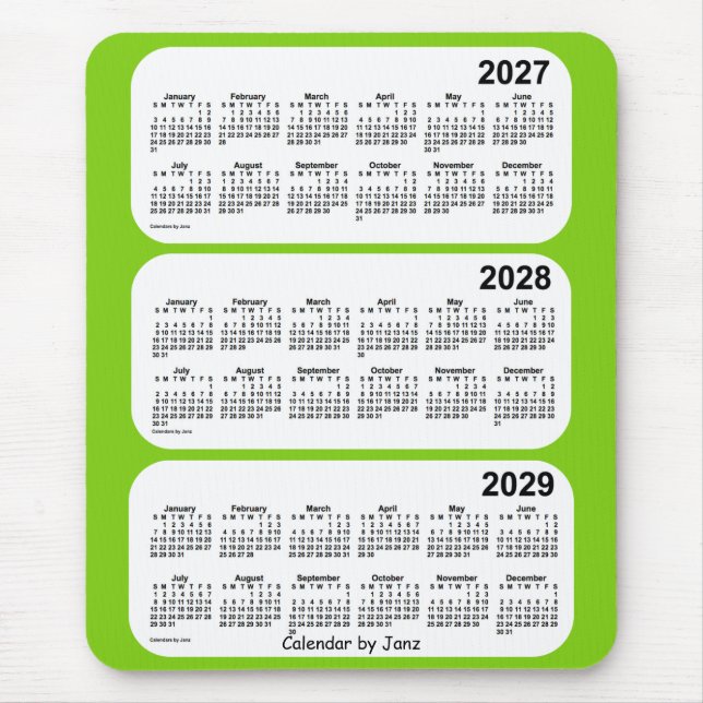 Tapis De Souris Calendrier 3 ans Jaune Vert 2027-2029 par Janz (Devant)