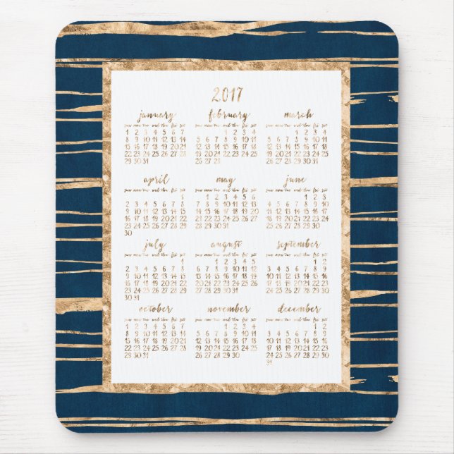 Tapis De Souris Calendrier Annuel 2017 Mouse Pads Or Et Bleu (Devant)
