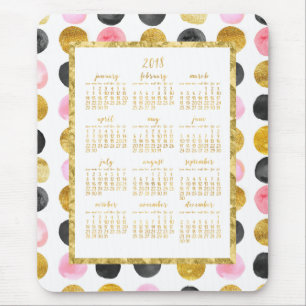 Tapis De Souris Calendrier Annuel 2018 Mousepads Points Rose Et Or
