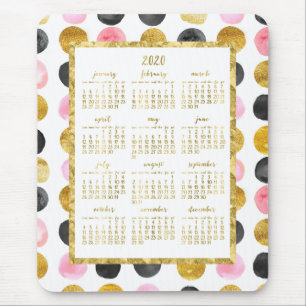Tapis De Souris Calendrier Annuel 2020 Mouse Pads Points Rose Et O