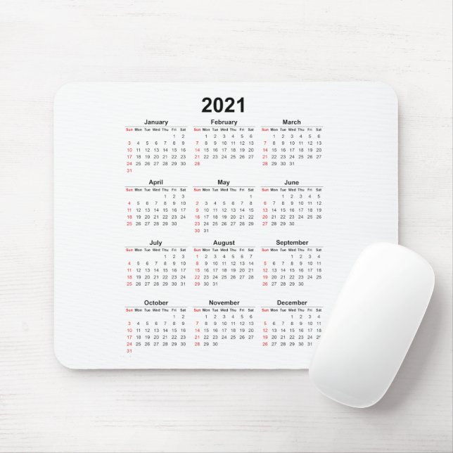 Tapis De Souris Calendrier annuel 2021 Base (Avec souris)