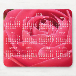 Tapis De Souris Calendrier Annuel rose 2019 Pads Souris