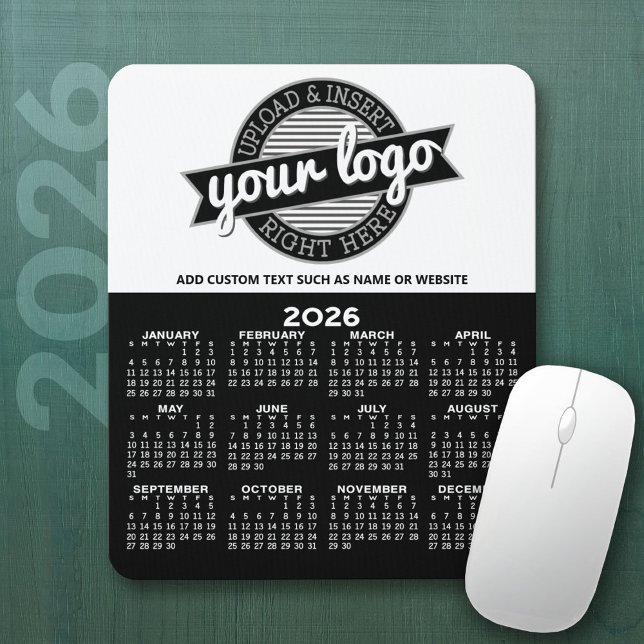 Tapis De Souris Calendrier avec logo - Vue Année verticale (2026 Calendar Mousepad with Business Logo)