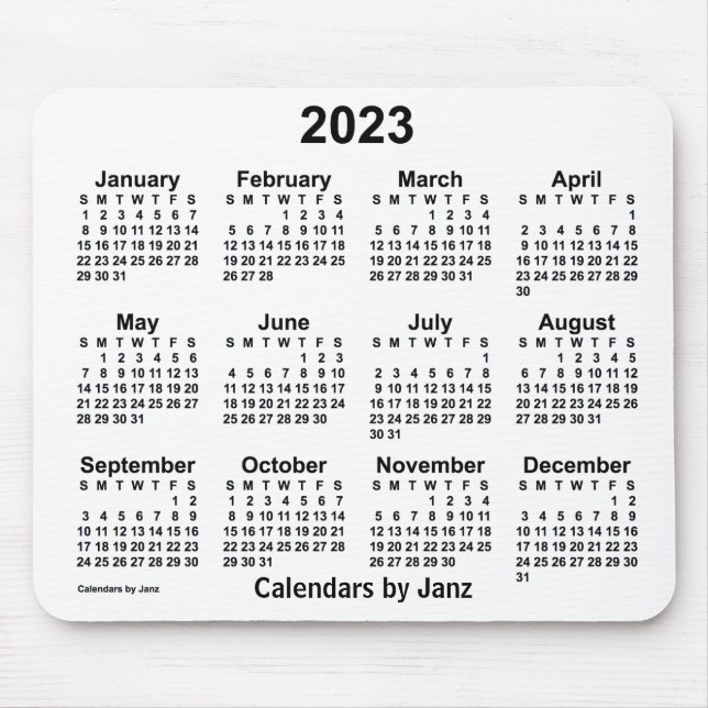 Tapis De Souris Calendrier blanc 2023 par Janz Mouse Pad (Devant)