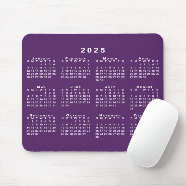 Tapis De Souris Calendrier blanc 2025 sur Arrière - plan personnal (Avec souris)