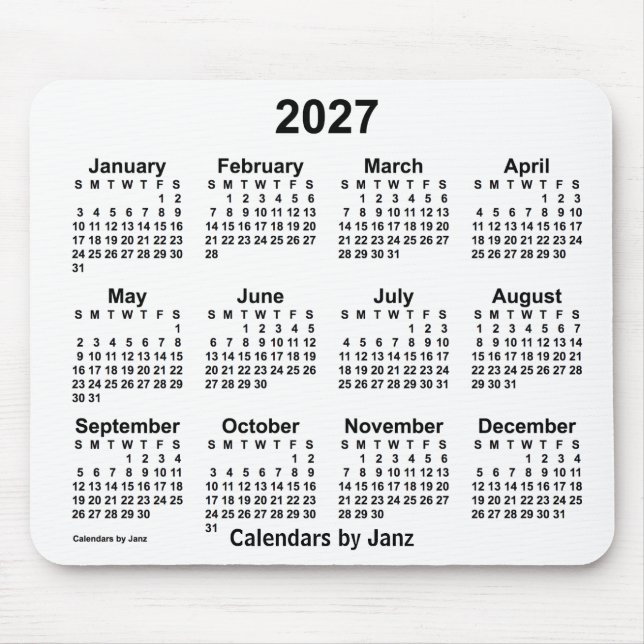 Tapis De Souris Calendrier blanc 2027 par Janz Mouse Pad (Devant)