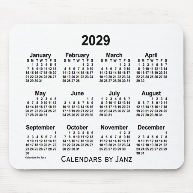 Tapis De Souris Calendrier blanc 2029 par Janz Mouse Pad (Devant)