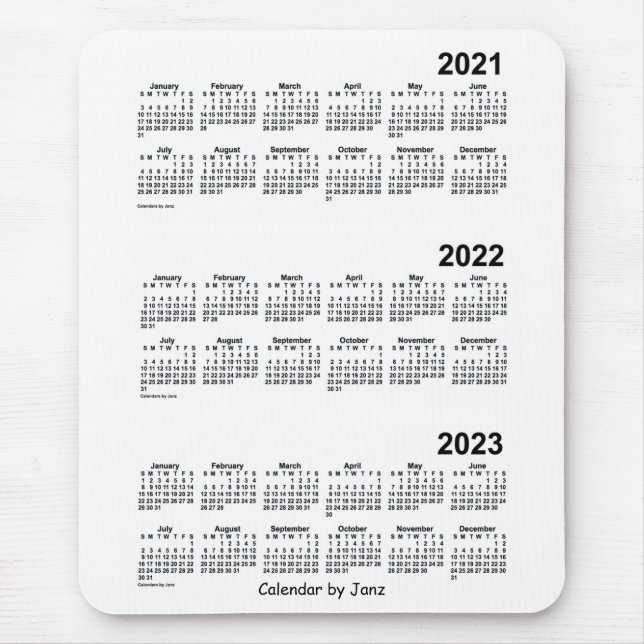 Tapis De Souris Calendrier blanc de 3 ans 2021-2023 par Janz (Devant)