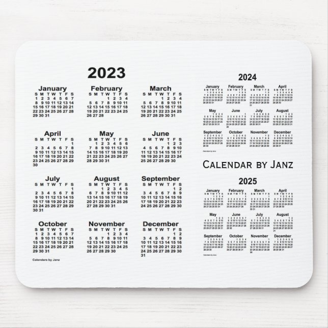 Tapis De Souris Calendrier blanc de 3 ans 2023-2025 par Janz (Devant)