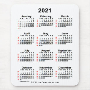 Tapis De Souris Calendrier blanc de 52 semaines 2021 par Janz