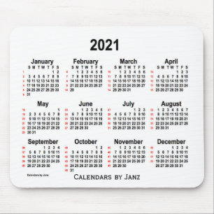 Tapis De Souris Calendrier blanc de 52 semaines 2021 par Janz
