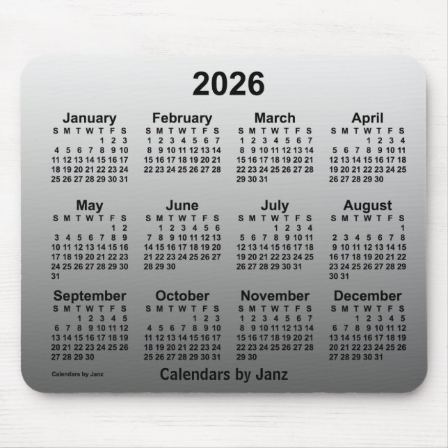 Tapis De Souris Calendrier blanc passé 2026 par Janz Mouse Pad (Devant)