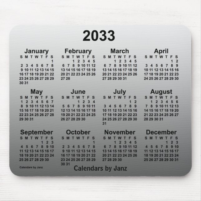Tapis De Souris Calendrier blanc passé 2033 par Janz (Devant)