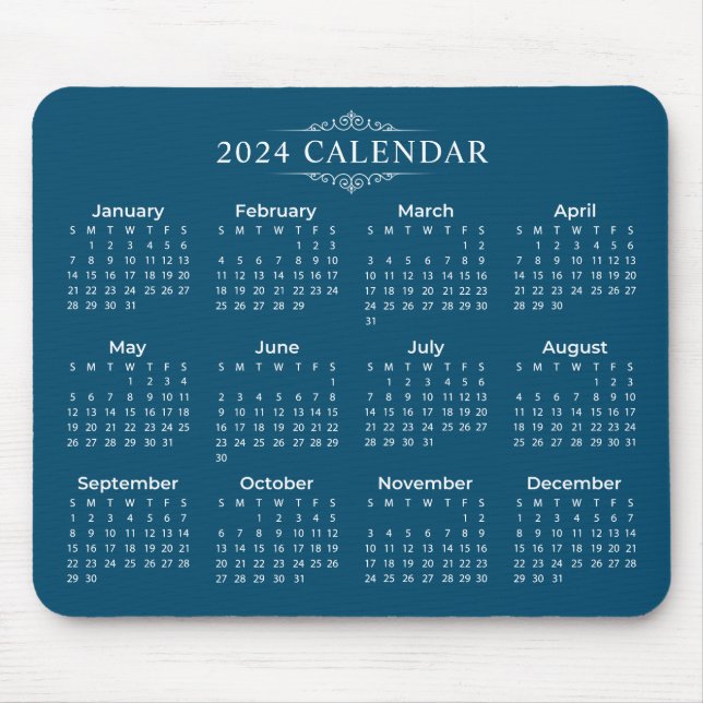 Tapis De Souris Calendrier bleu 2024 simple mais élégant | Mousepa (Devant)