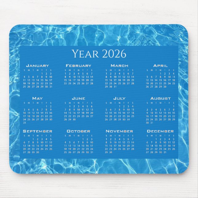 Tapis De Souris Calendrier bleu eau texturée (Devant)