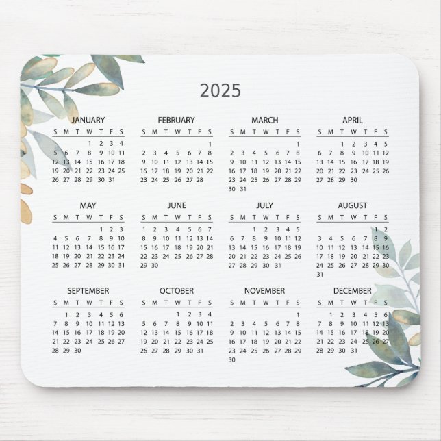 Tapis De Souris Calendrier Botanique Simple Élégant 2025 | Tapis d (Devant)