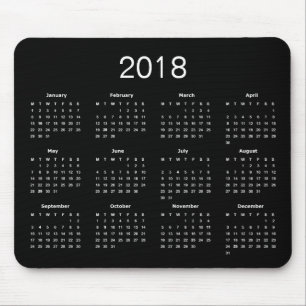 Tapis De Souris Calendrier Classique Simple Noir Et Blanc 2018