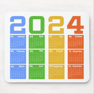 Tapis De Souris Calendrier coloré 2024