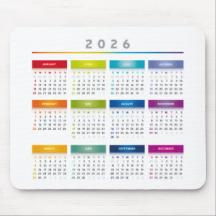 Tapis De Souris Calendrier coloré 2026 - Couleurs arc-en-ciel 3 co