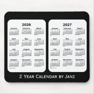 Tapis De Souris Calendrier de 2 ans noir et blanc 2026-2027 par Ja