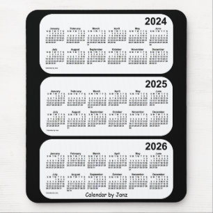 Tapis De Souris Calendrier de 3 ans noir et blanc 2024-2026 par Ja