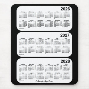 Tapis De Souris Calendrier de 3 ans noir et blanc 2026-2028 par Ja