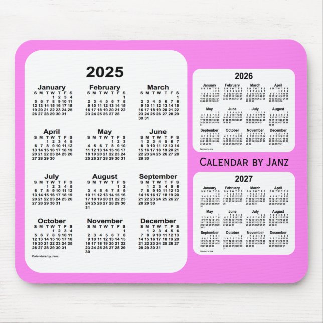 Tapis De Souris Calendrier de 3 ans Violet 2025-2027 par Janz (Devant)