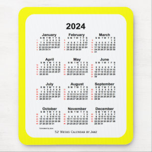 Tapis De Souris Calendrier de 52 semaines 2024 Jaune à deux tons 