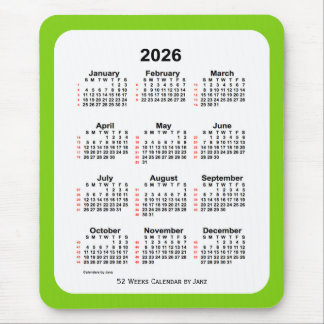 Tapis De Souris Calendrier de 52 semaines 2026 Jaune vert par Janz